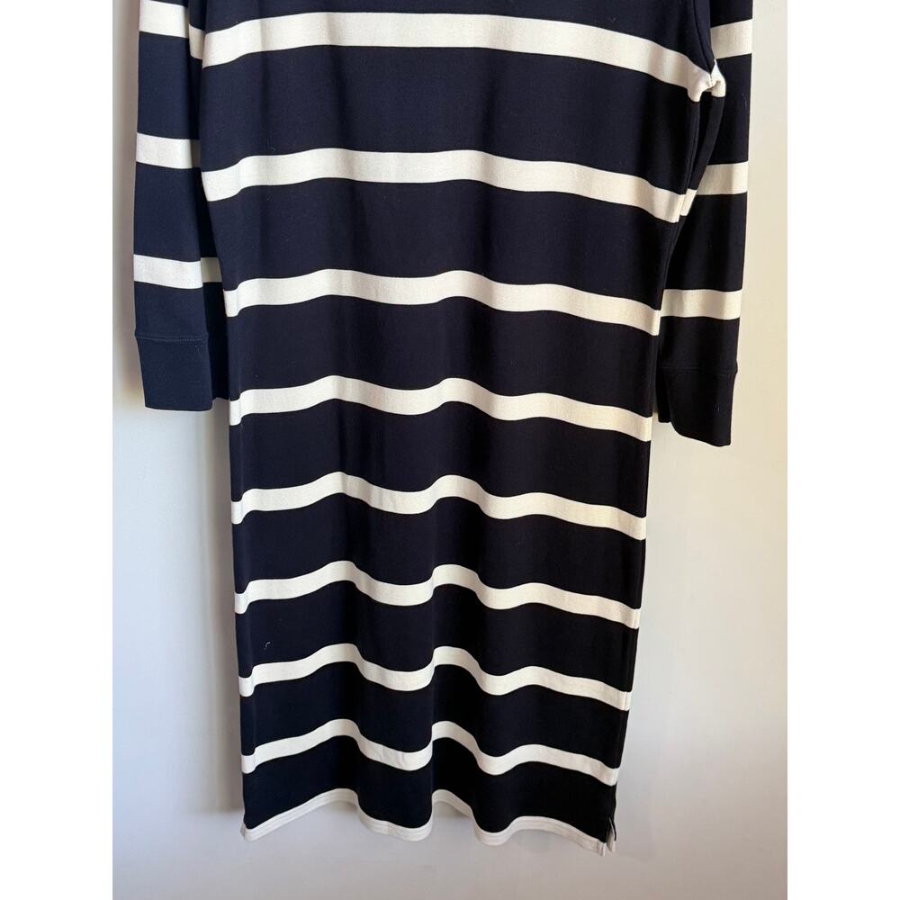 Ralph Lauren Cotton Striped 3/4 Sleeve Collared Midi Polo Dress Black White L - Picture 8 of 8